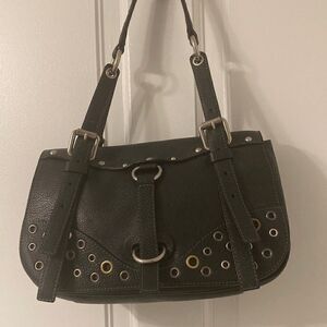 Andrea Mabiani Black Leather Bag with Silver-tone and Gold-tone Grommet Details
